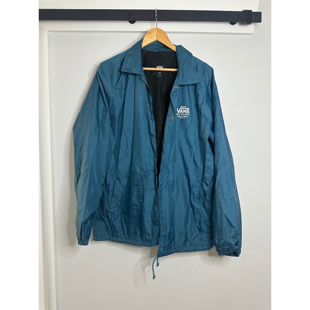 Vans‎ Windbreaker Jacket Lightweight Lined Snap Front Teal Blue Large